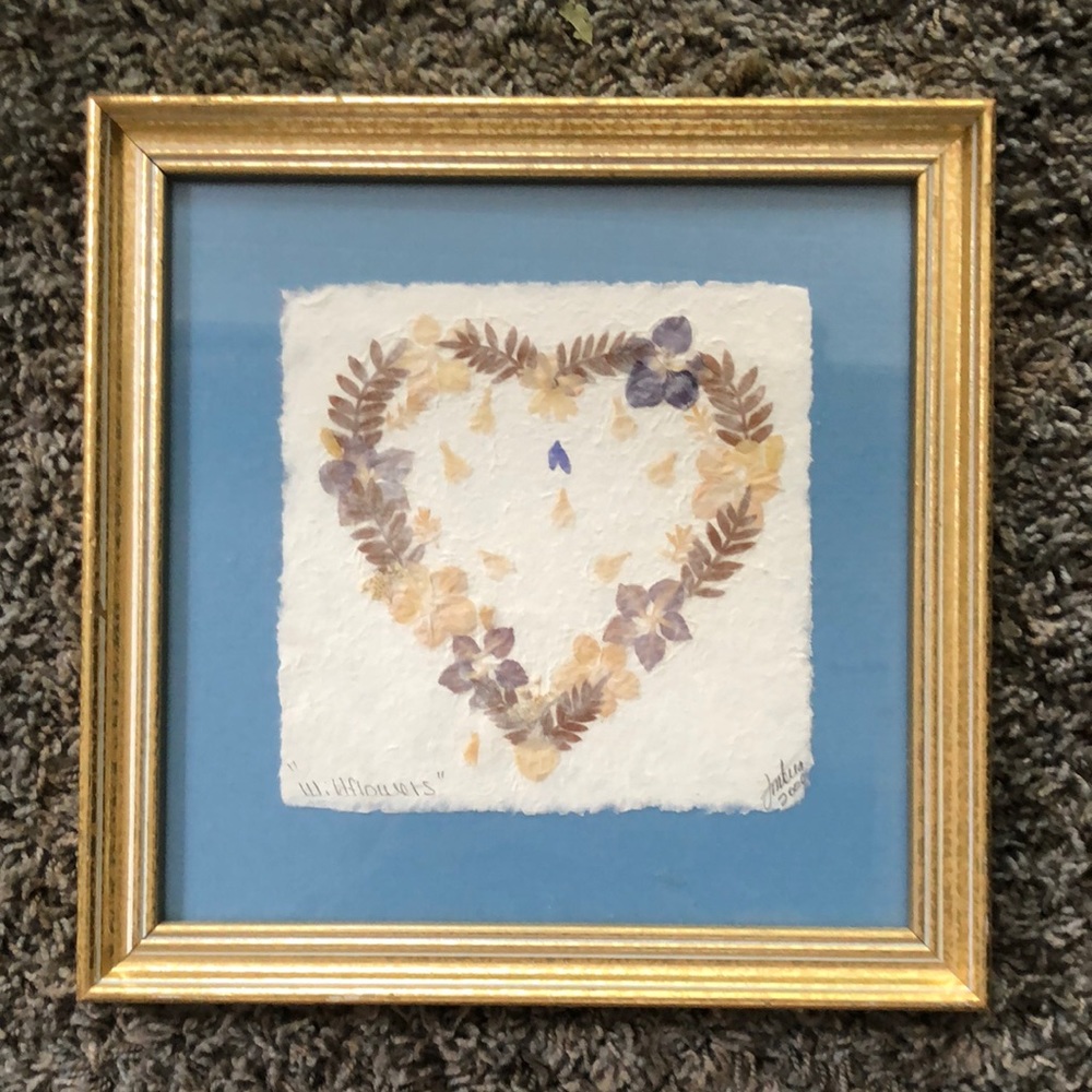 Dried flower art. Nice frame. Under glass.